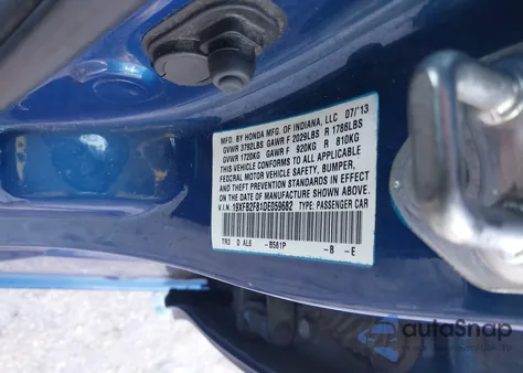 2013 Honda Civic Ex from USA, damaged, VIN 19XFB2F81DE059682